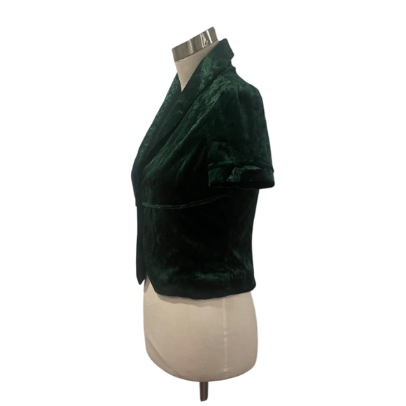 Emerald green crushed velvet cropped bolero blazer bow detail M - Picture 2 of 4